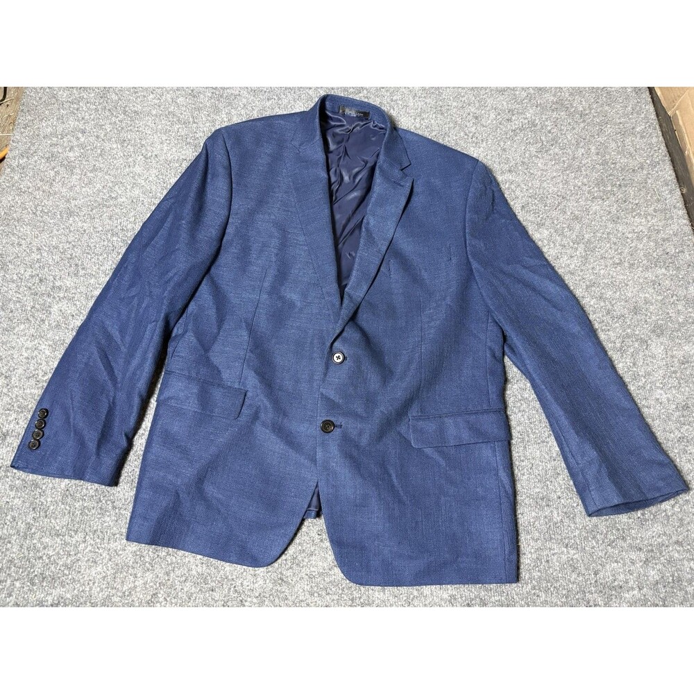 Lauren Ralph Lauren Sport Coat Mens 46R Blue Poly Rayon Linen 2 Btn Notch Blazer
